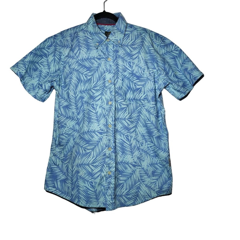 Santa Barbara Polo & Racquet‎ Club Blue Hawaiian Print Button-Down Shirt Large